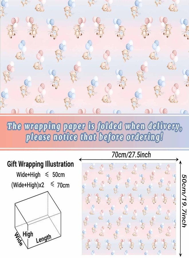 Sanixin 12 Sheets Gender Reveal Wrapping Paper Bear Balloon Blue Pink Gift Wrap Paper for Baby Shower Birthday Gender Reveal Party Supplies, 20" x 28" - Image 2